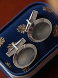 Boutons de manchette vintage ovales finition argentée nacrée rétro chic
