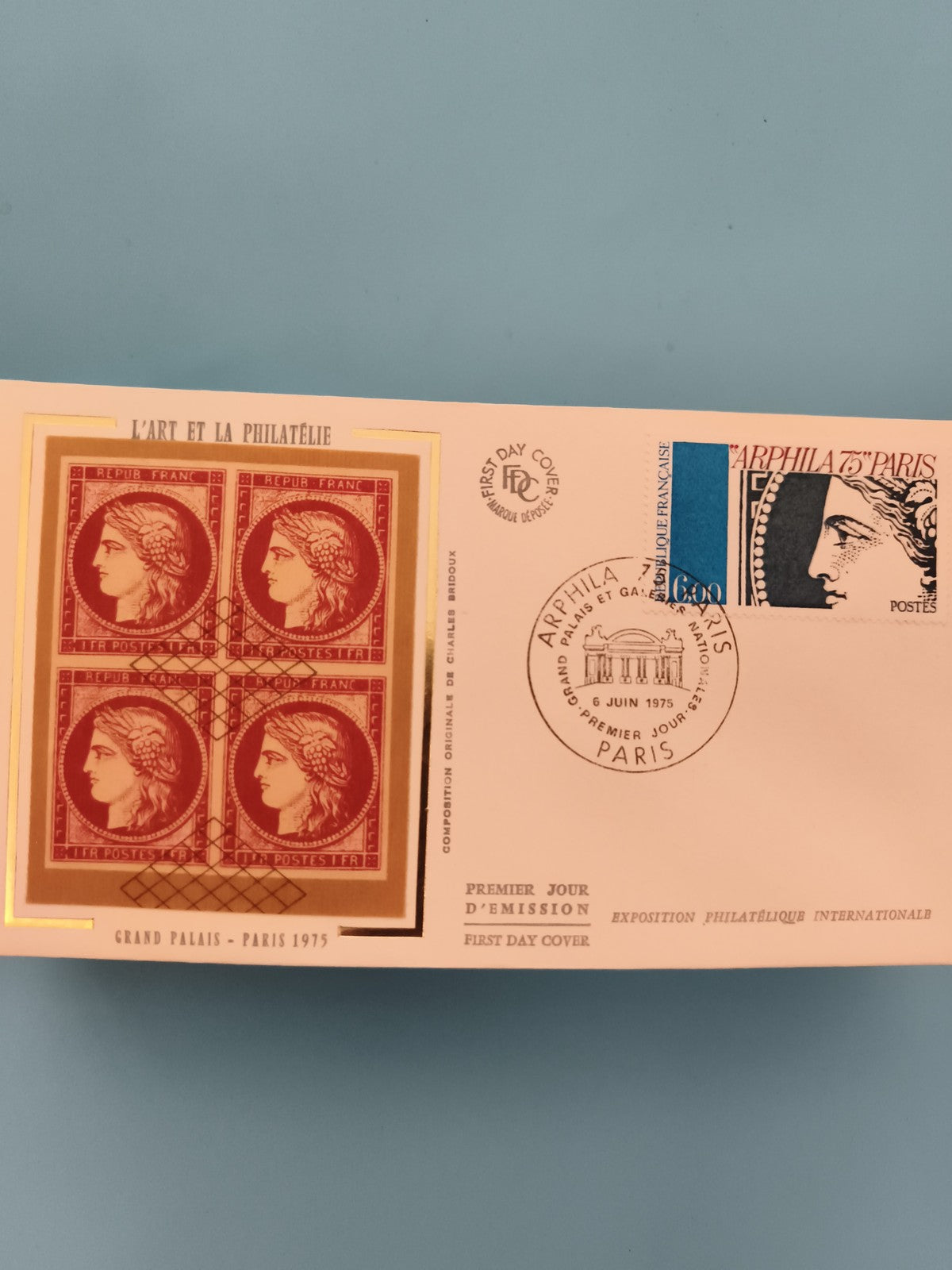 Enveloppe premier jour Arphila 75 Paris Grand Palais 1975, bloc Marianne, philat