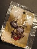 Paire boucles d'oreilles vintage pendantes mauve rouge deadstock bijou rétro