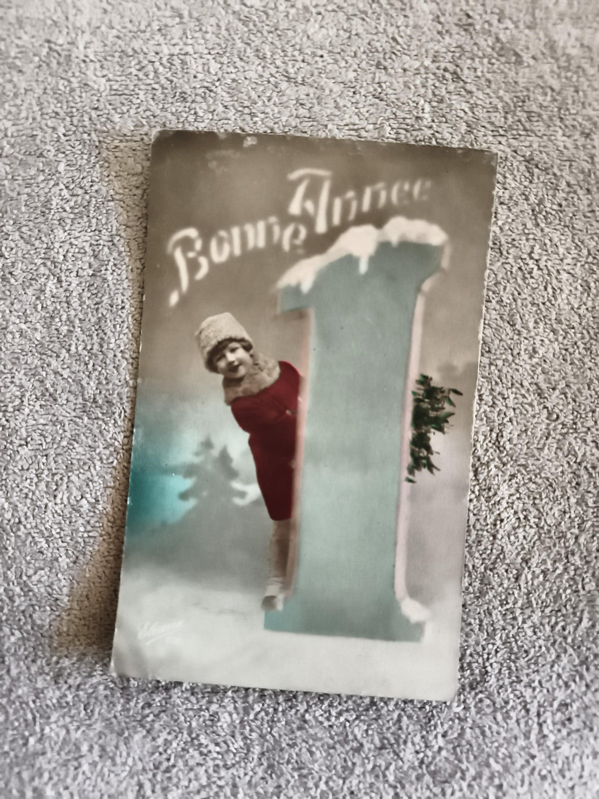 Carte postale ancienne Bonne Année illustrée hiver CPA