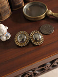 Boucles d’oreilles vintage rondes, finition dorée et argentée, style rétro ancie