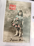 Carte postale ancienne Joyeuse Année fillette fleurs Paris CPA vintage