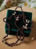 Collier vintage en coquillages naturels marron blanc, bijou rétro ancien déco