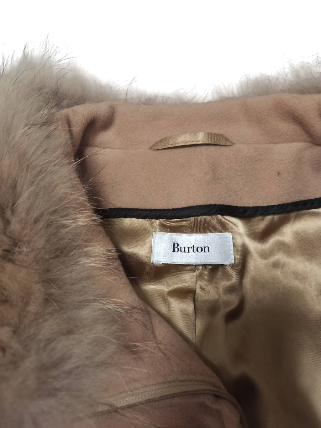 Manteau femme Burton vintage beige col fausse fourrure rétro ancien