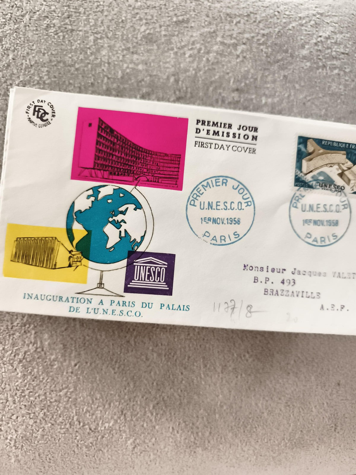 Lettre Premier Jour UNESCO Paris 1958, inauguration Palais, FDC ancien philatéli