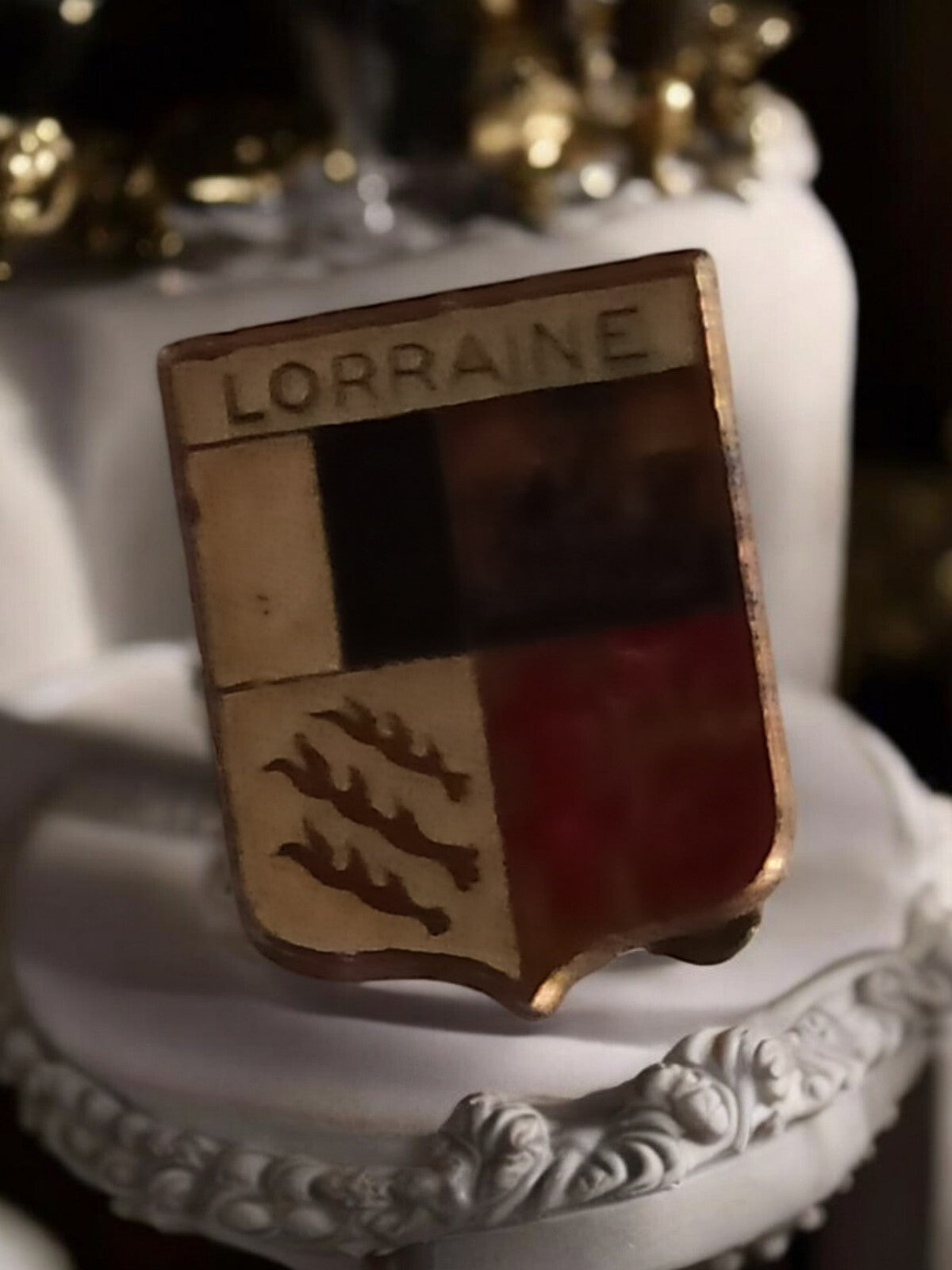 Ancienne broche blason Lorraine émaillée vintage, écusson régional collection