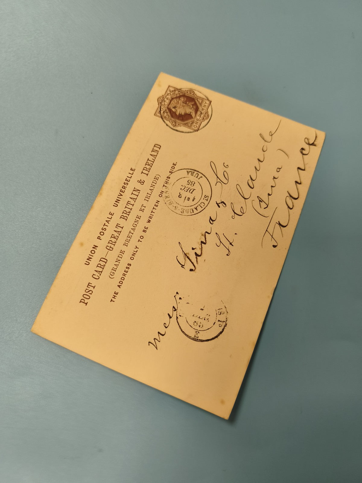 Carte postale ancienne fin XIXe France philatélie timbre oblitéré rare