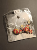 Boucles d'oreilles vintage émaillées rouge jaune motif fleuri deadstock