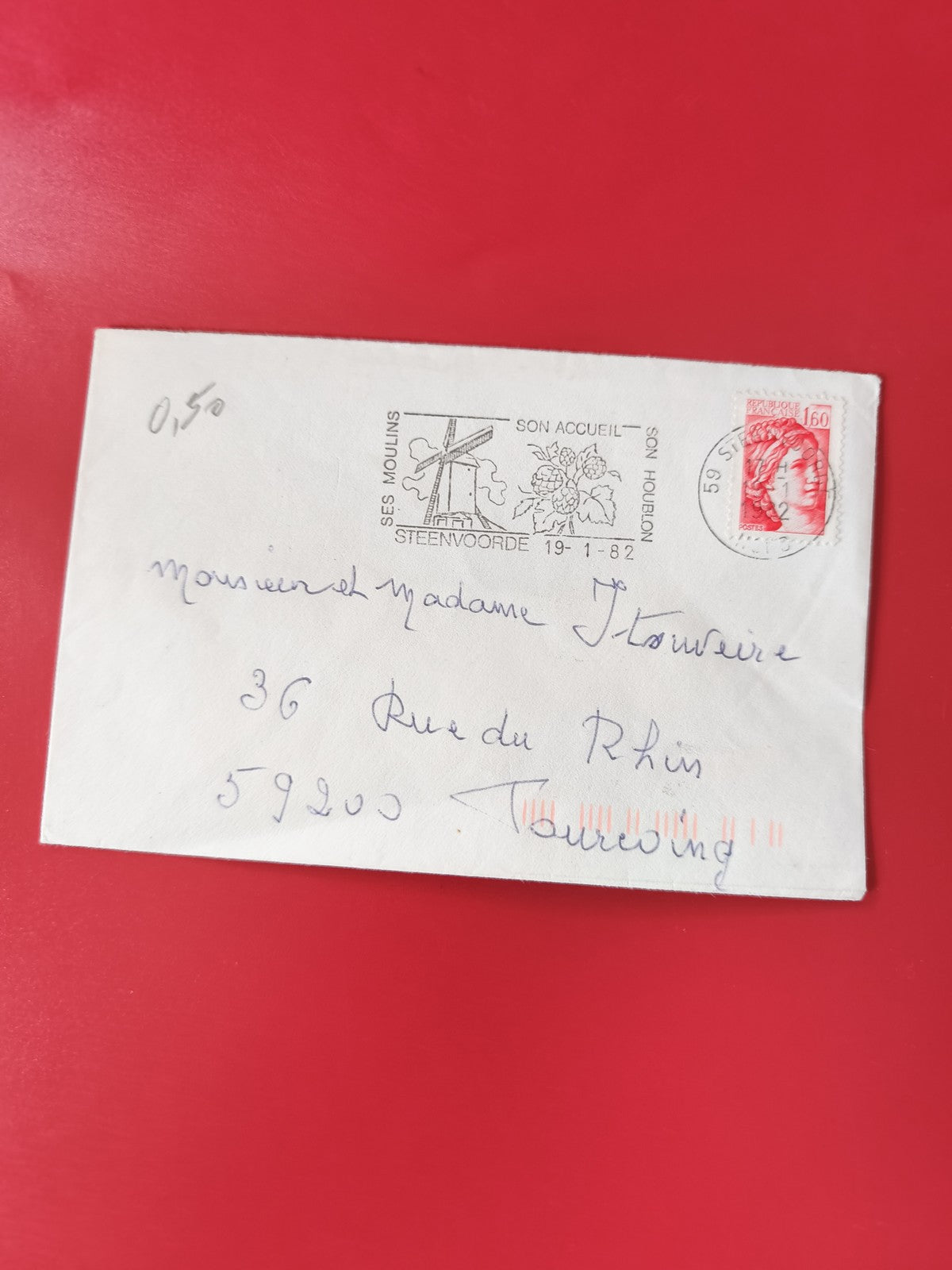 Enveloppe affranchie timbre Marianne rouge oblitérée Steenvoorde 1982