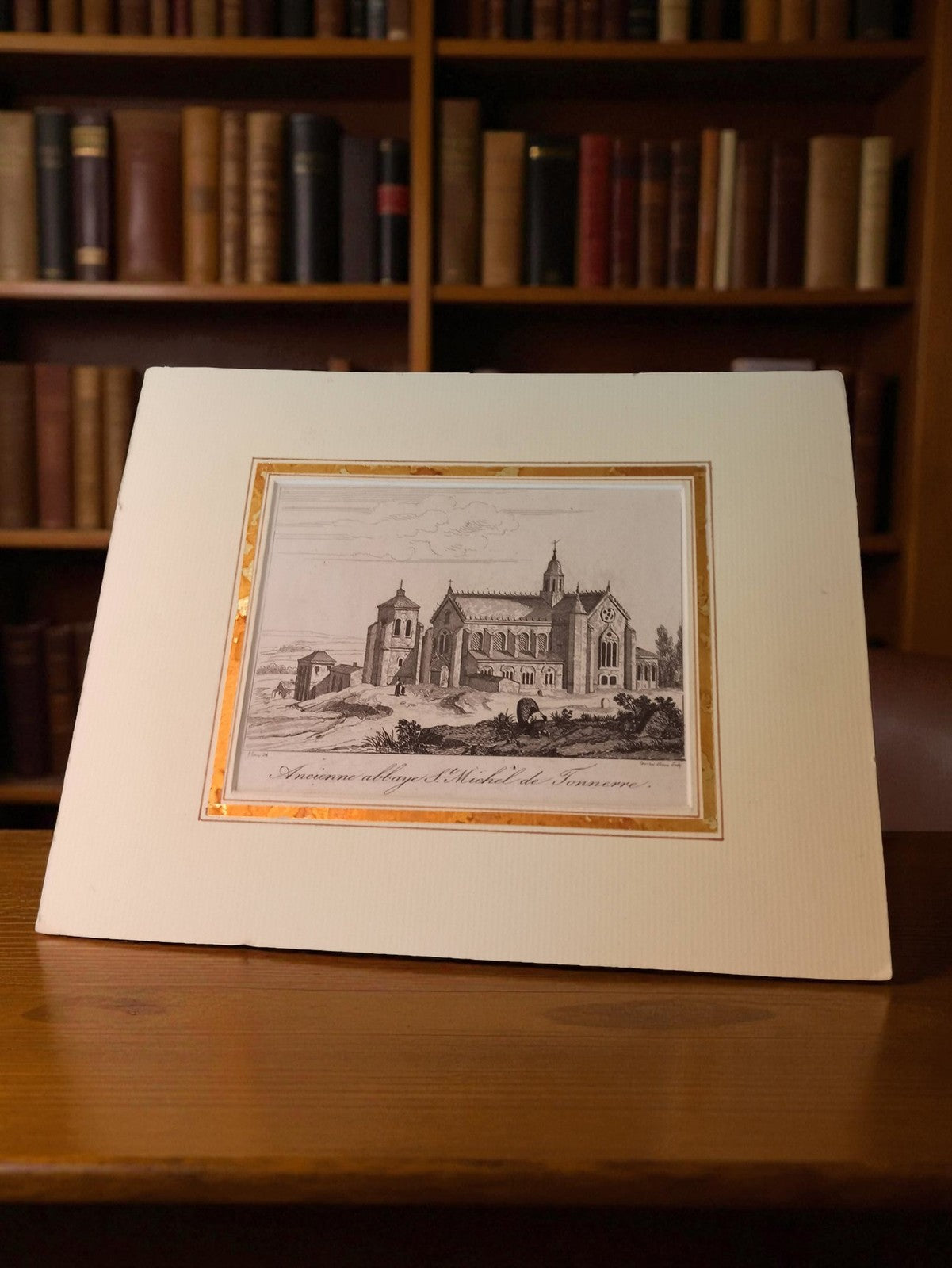 Gravure ancienne Abbaye Saint Michel Tonnerre art mural vintage déco rétro