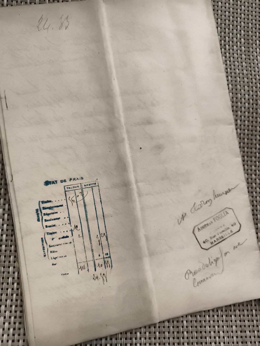 Ancien document manuscrit tribunal République Française XIXe Marseille