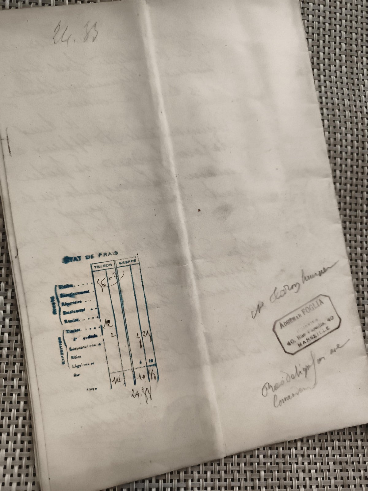 Ancien document manuscrit tribunal République Française XIXe Marseille