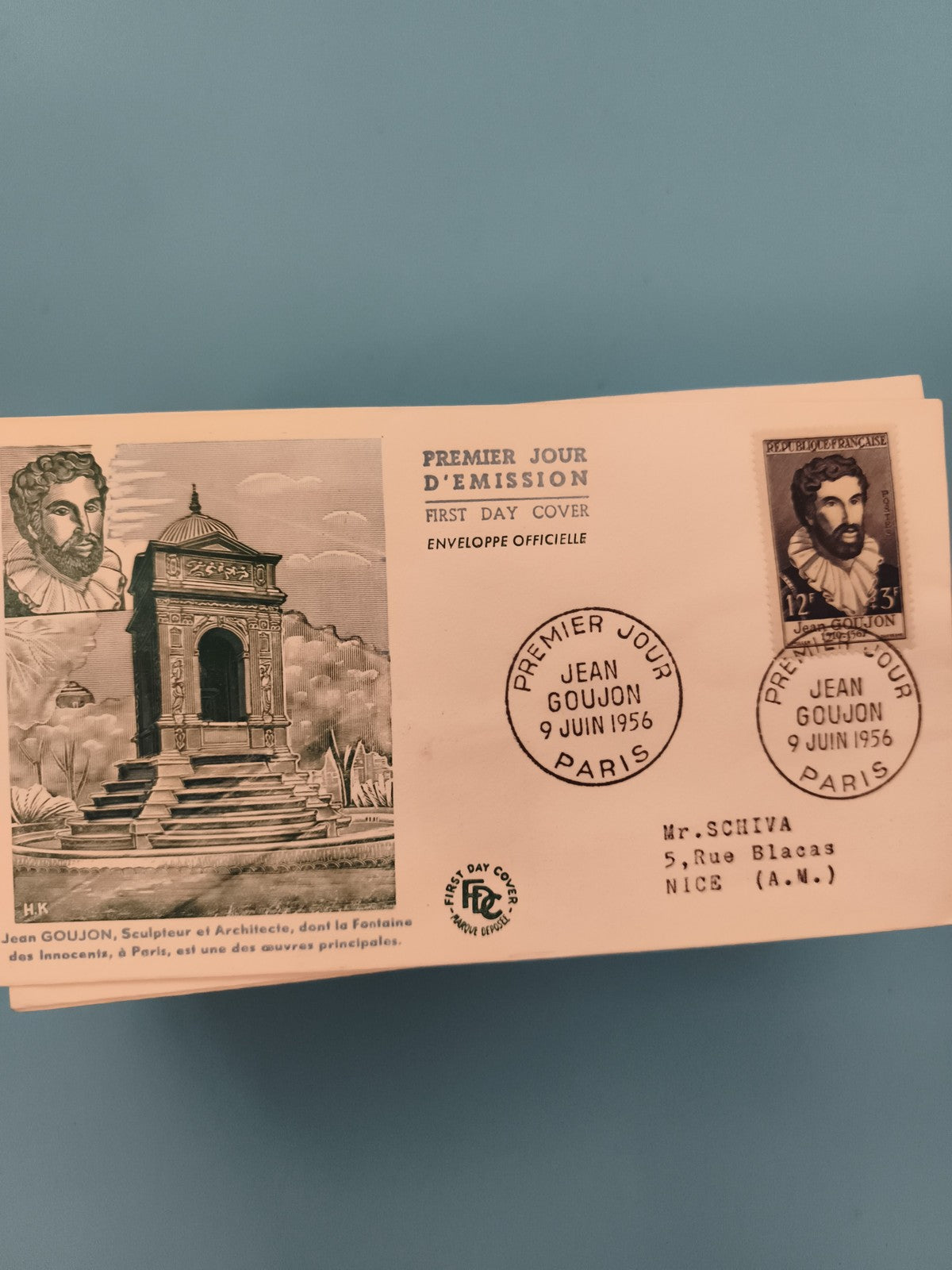 Enveloppe Premier Jour Jean Goujon 1956 Paris FDC timbre 12f architecte
