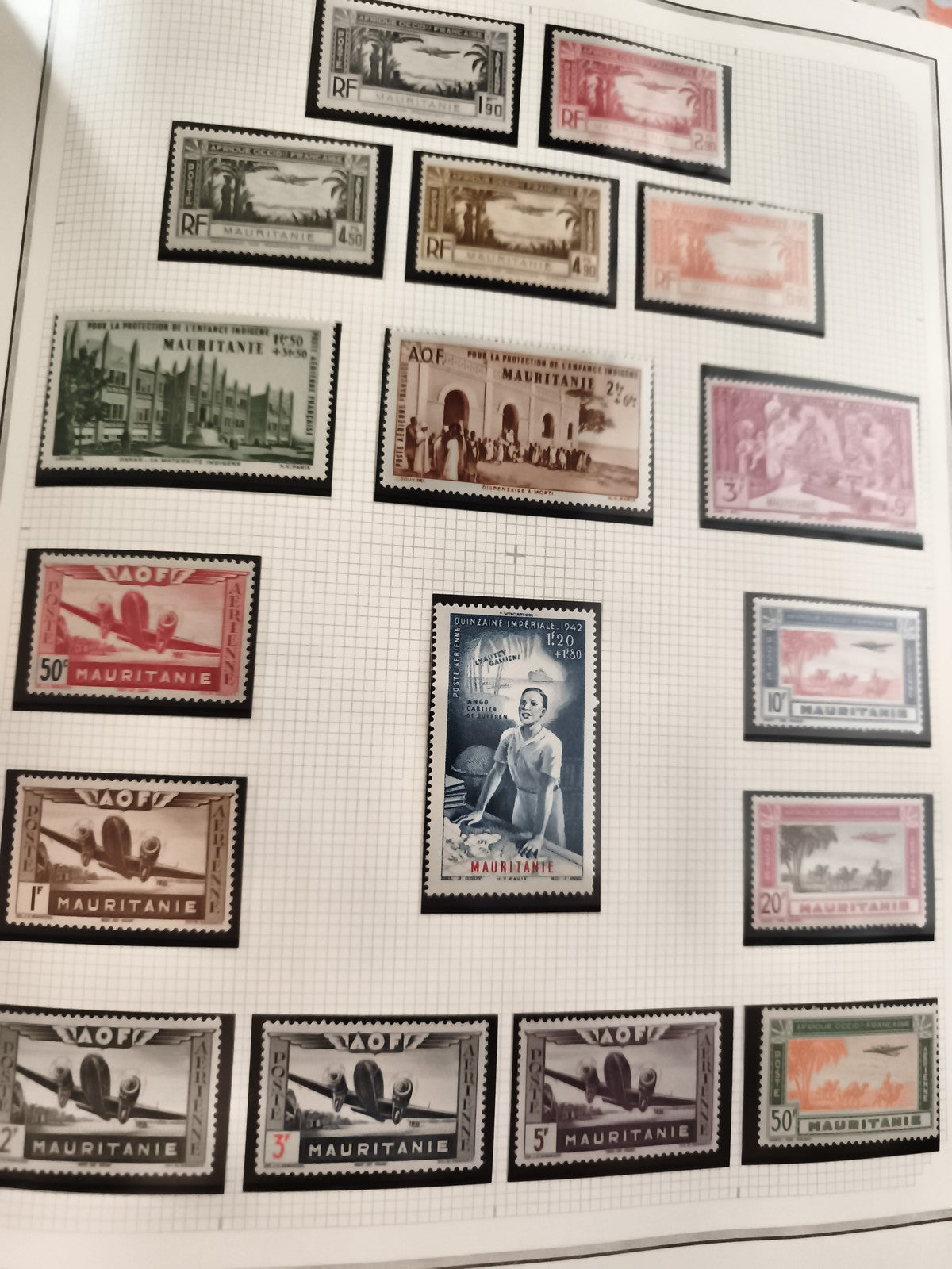 Timbres anciens Mauritanie neufs AOF RF aviation paysages architecture