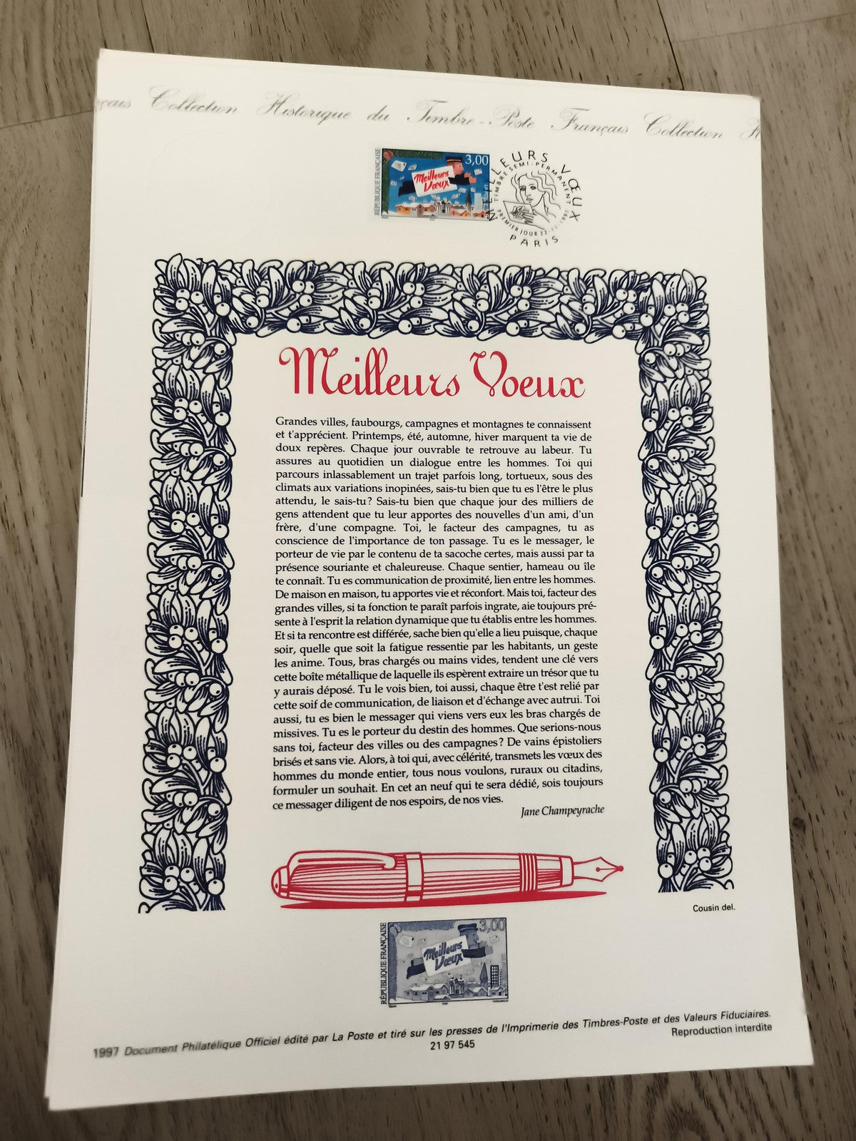 Feuillet philatélique Meilleurs Vœux 1997 La Poste timbre oblitéré
