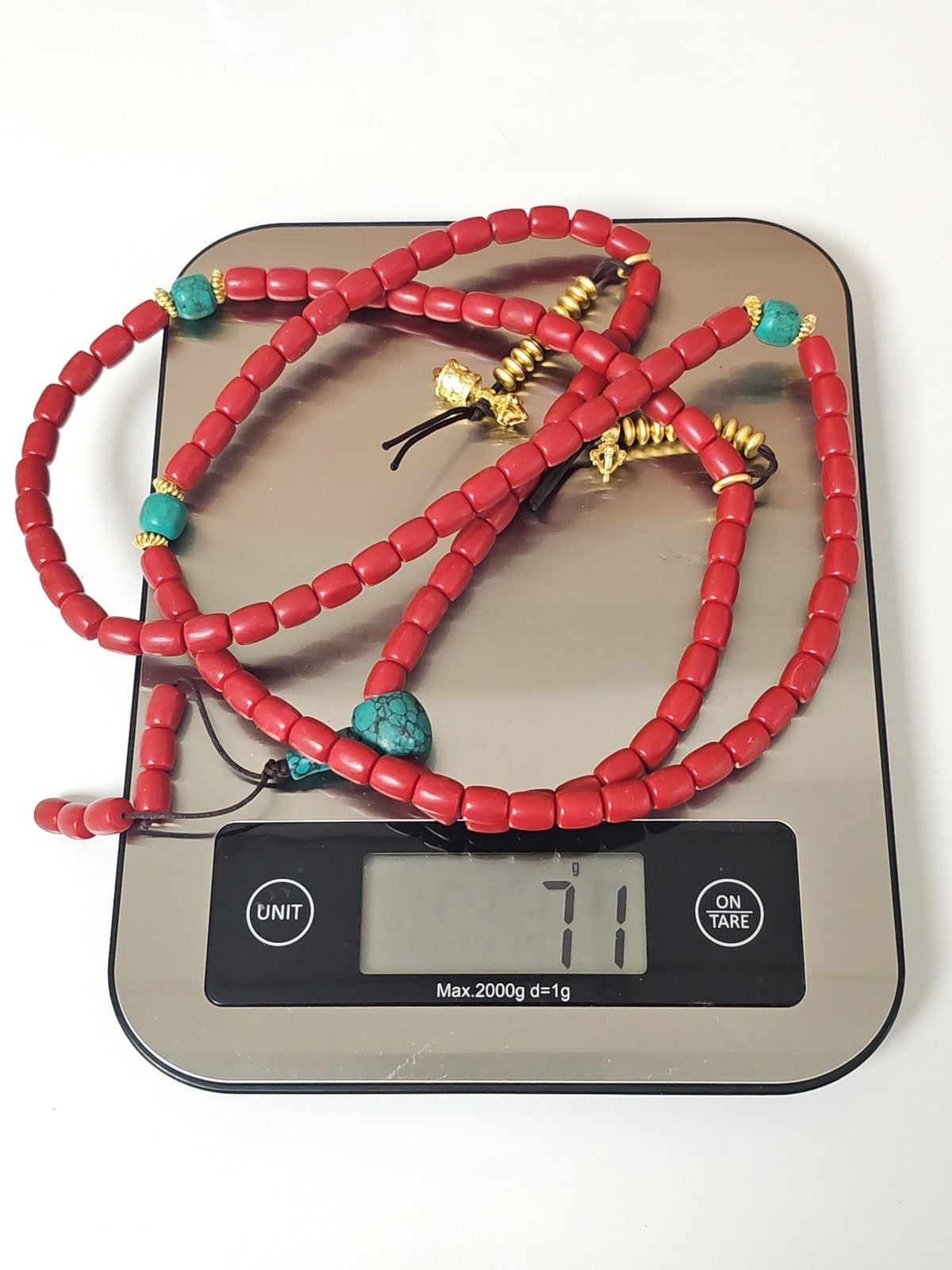 Vintage antique Tibetan necklace in red coral, ethnic jewelry 71g collection