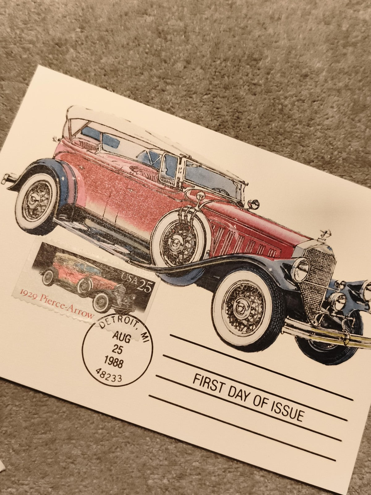 Carte premier jour USA 1988 timbre 25c Pierce Arrow 1929 Detroit philatélie (Ref