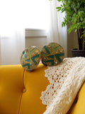Boucles d?oreilles rondes vintage rétro, motif géométrique vert doré