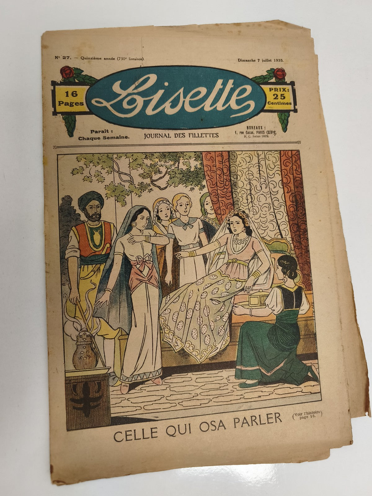 Ancien journal Lisette 1935, journal des fillettes, couverture illustrée couleur