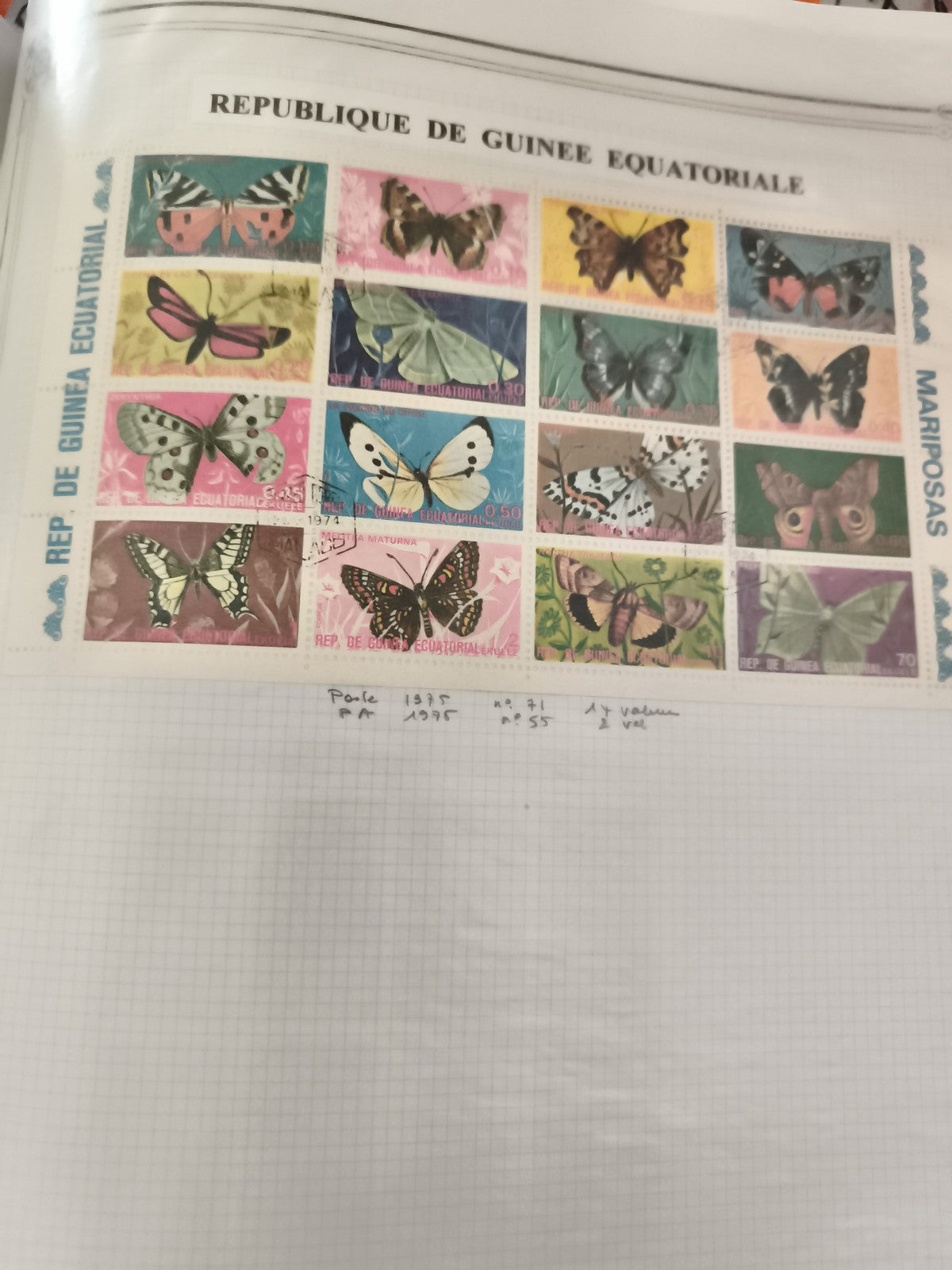 Timbres papillons Guinée Équatoriale série complète oblitérés philatélie