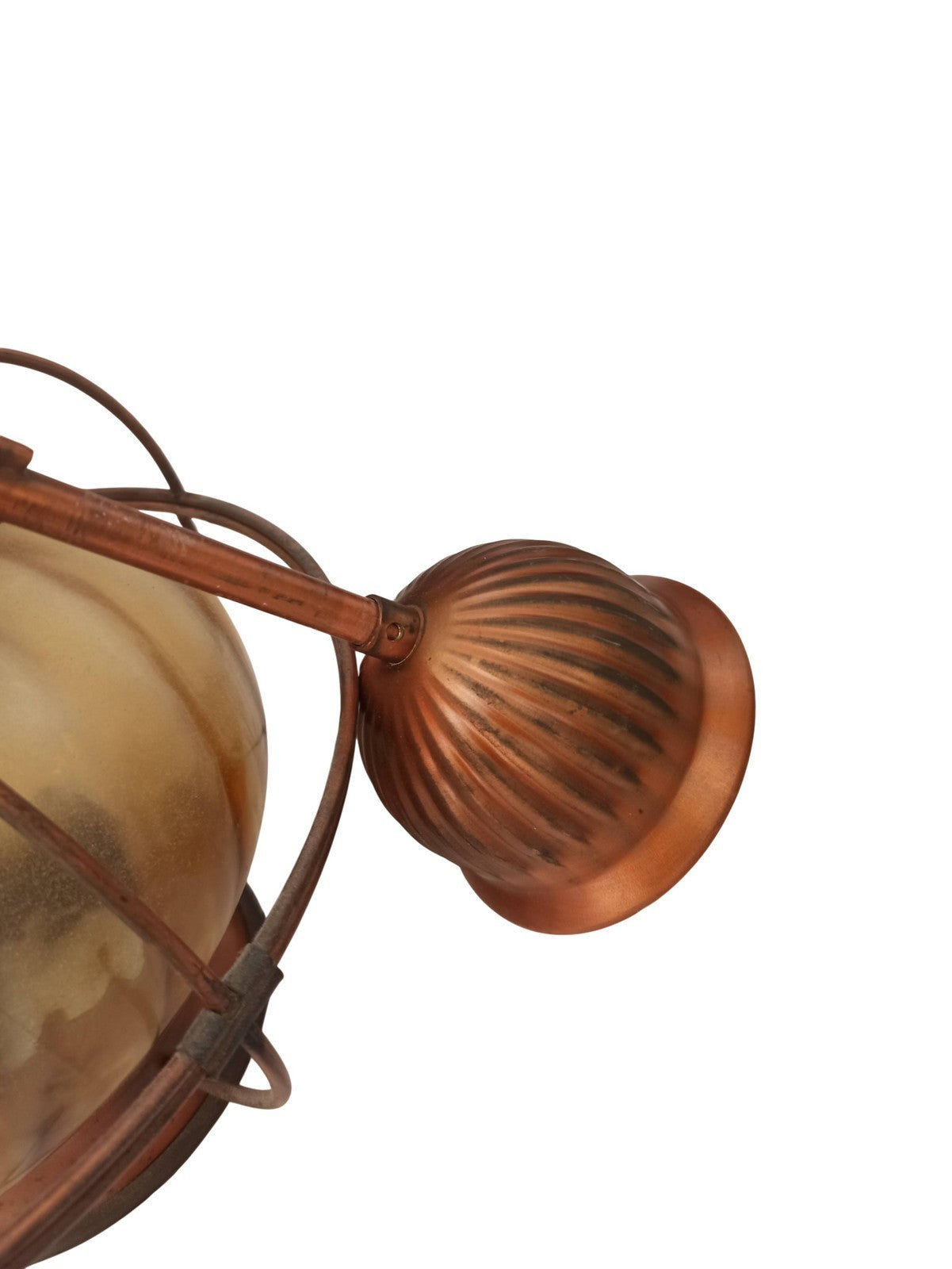 Suspension vintage globe verre dépoli cuivre, luminaire rétro ancien déco