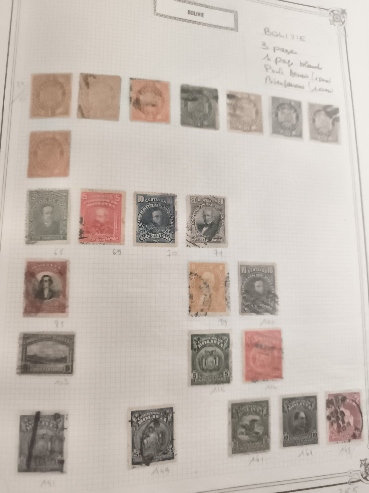 Lot timbres anciens Bolivie oblitérés XIXe-XXe, philatélie vintage rare