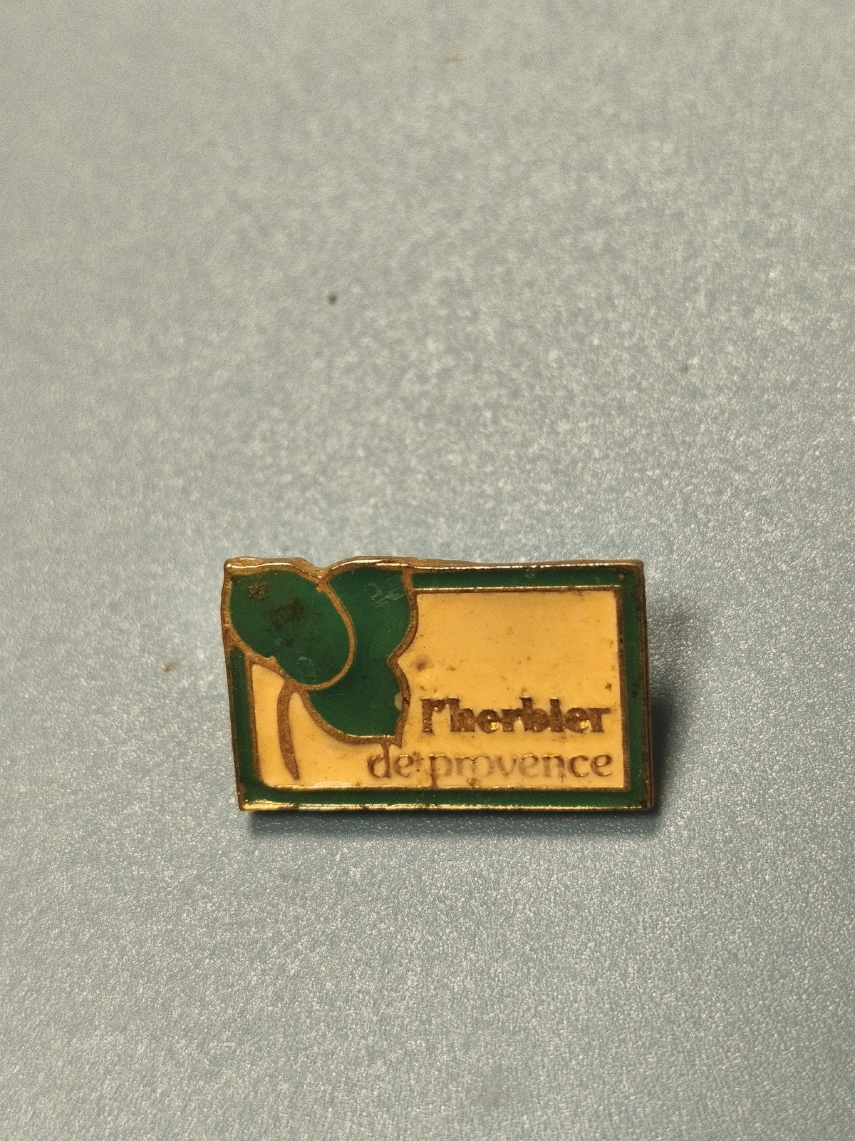 Pin's vintage l'herbier de Provence, émaillé, motif feuille verte, collection
