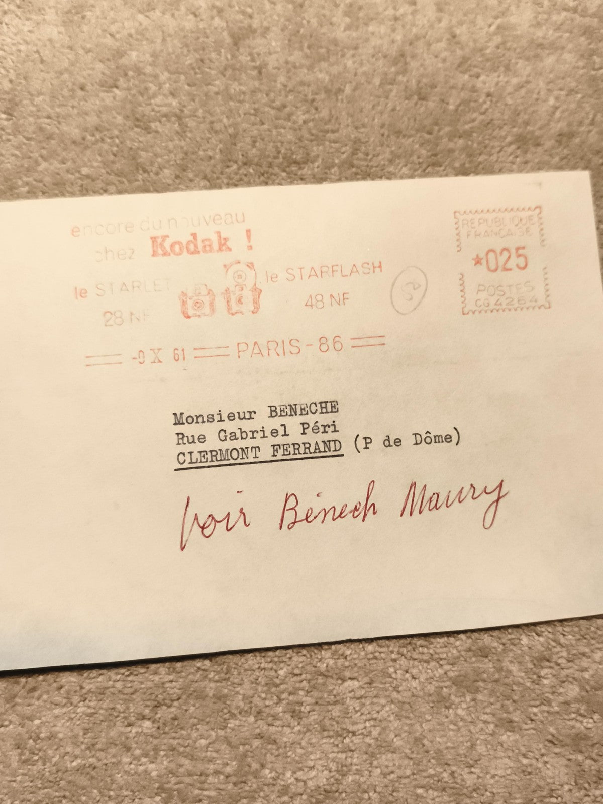 Lettre publicitaire Kodak oblitération mécanique 1961 philatélie Paris (Ref 10)