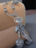 Collier fantaisie ancien cœur argenté, pendentif rétro vintage original