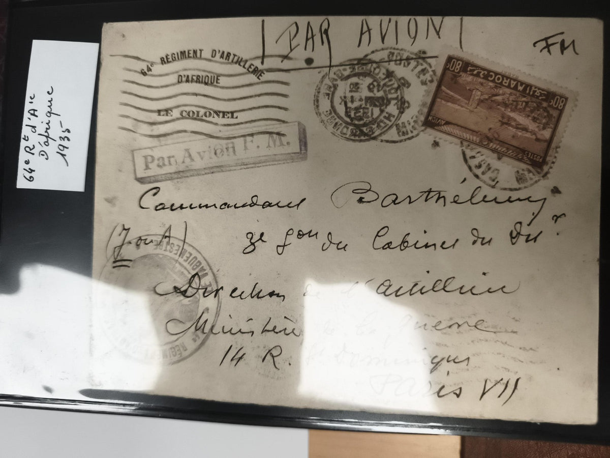 Lettre militaire 64e Régiment Artillerie d'Afrique 1935 Maroc timbre aviation