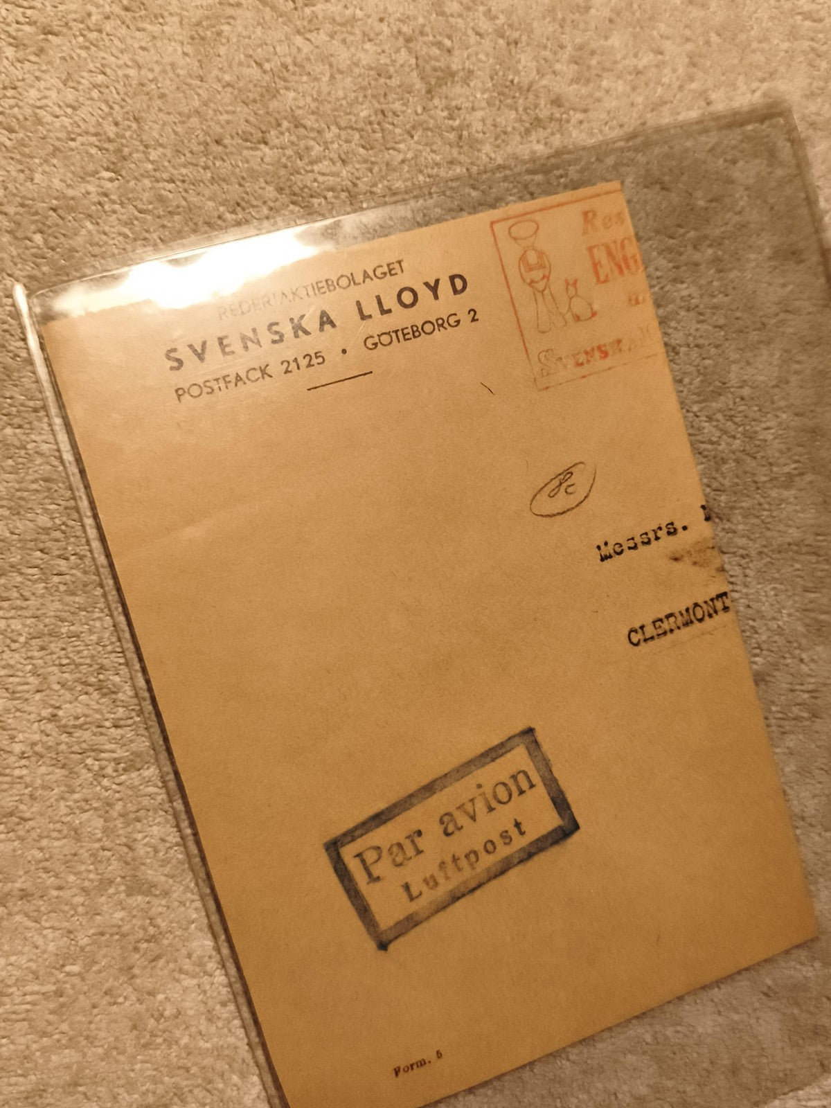 Lettre ancienne Svenska Lloyd Par Avion Luftpost Göteborg philatélie (Ref 10)