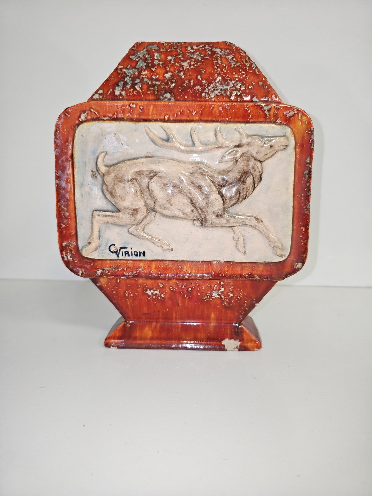 Sculpture ancienne vintage en céramique signée Charles Virion à restaurer collec