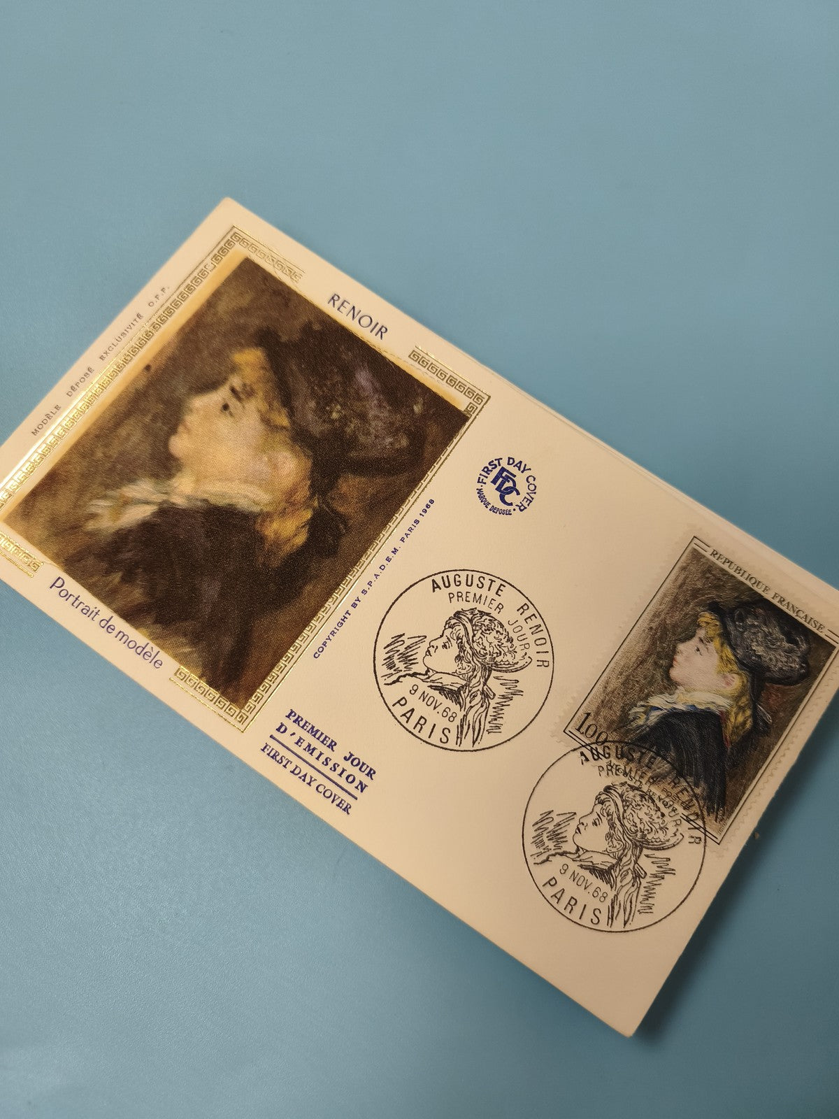 Enveloppe premier jour d?émission FDC Renoir timbre portrait modèle Paris 1968