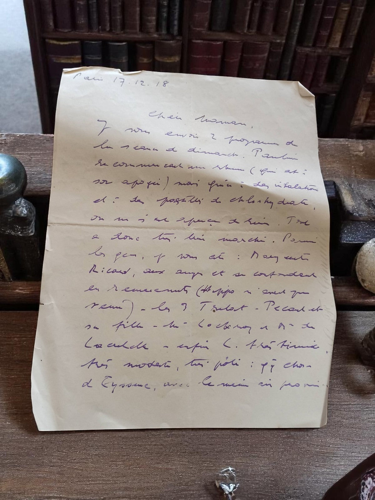 Lettre manuscrite 1918 Paris, témoignage guerre, encre bleue, vintage ancien