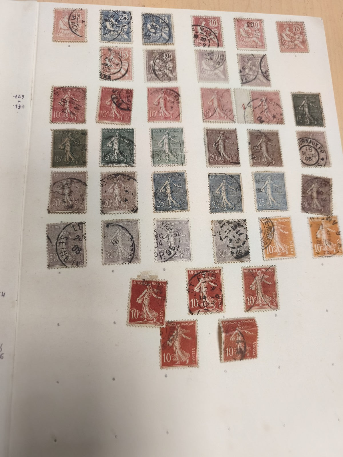 Lot timbres France oblitérés Semeuse différentes valeurs philatélie