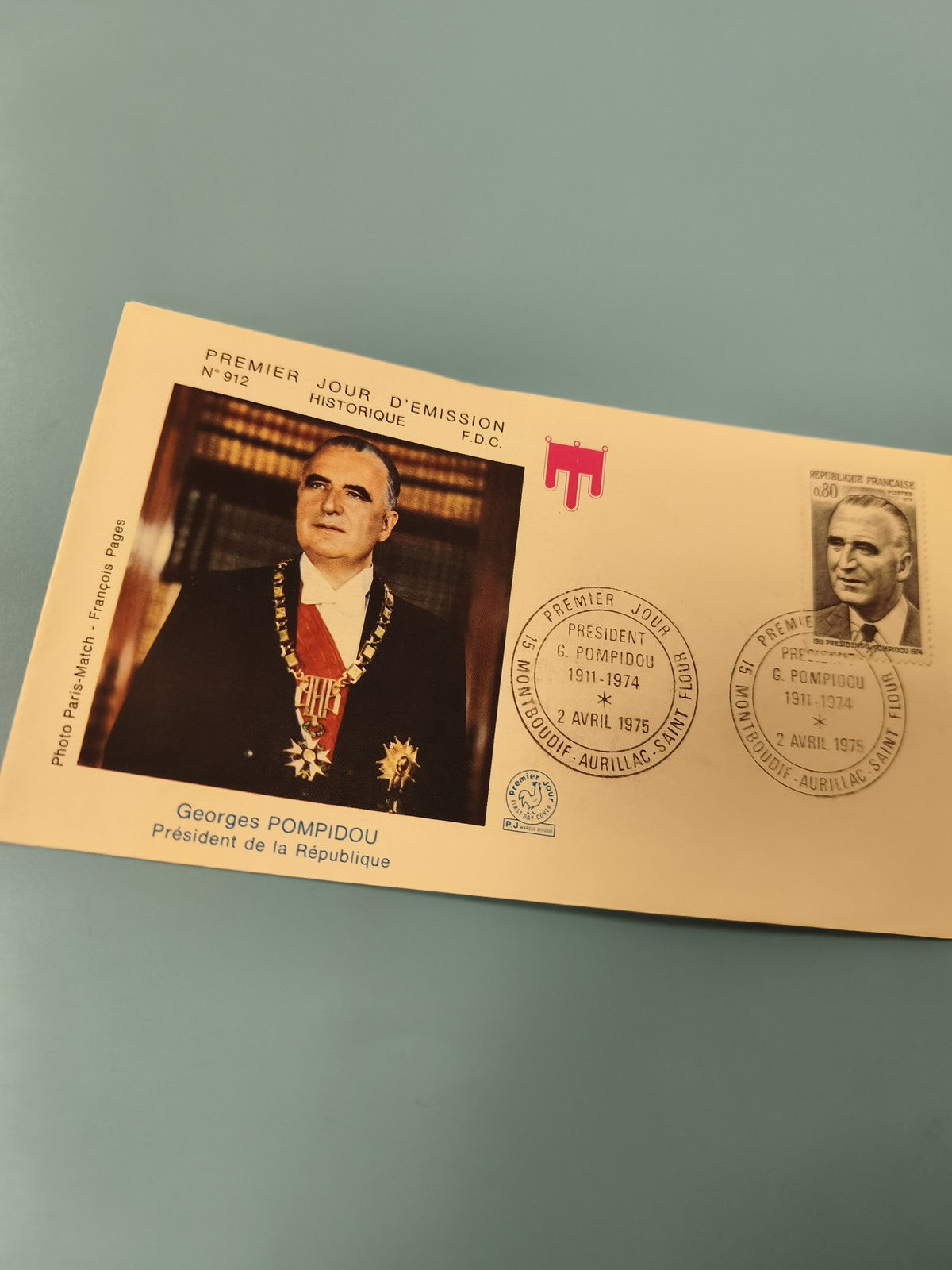 Enveloppe FDC Premier Jour d?Émission Georges Pompidou timbre 1975 (Ref 11)