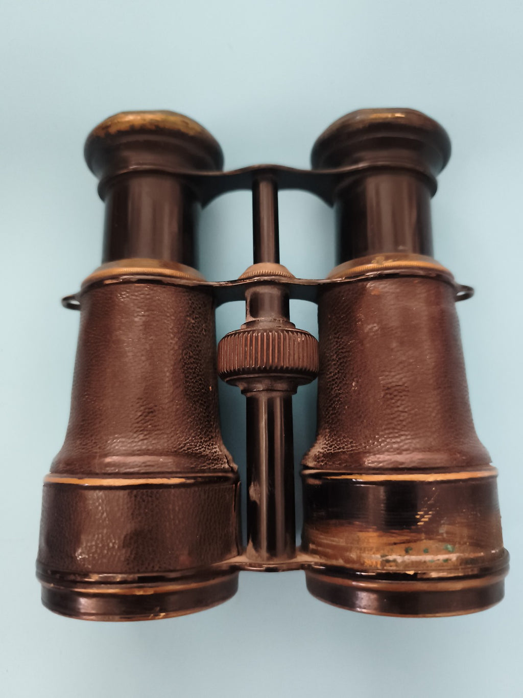 Jumelles anciennes vintage aspect cuivre patiné, optique rétro XIXe siècle