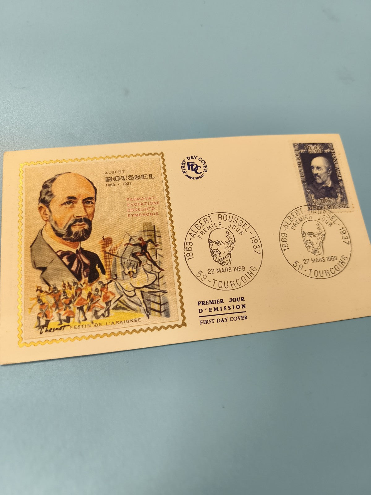 Enveloppe FDC premier jour Albert Roussel 1969 timbre illustré Tourcoing