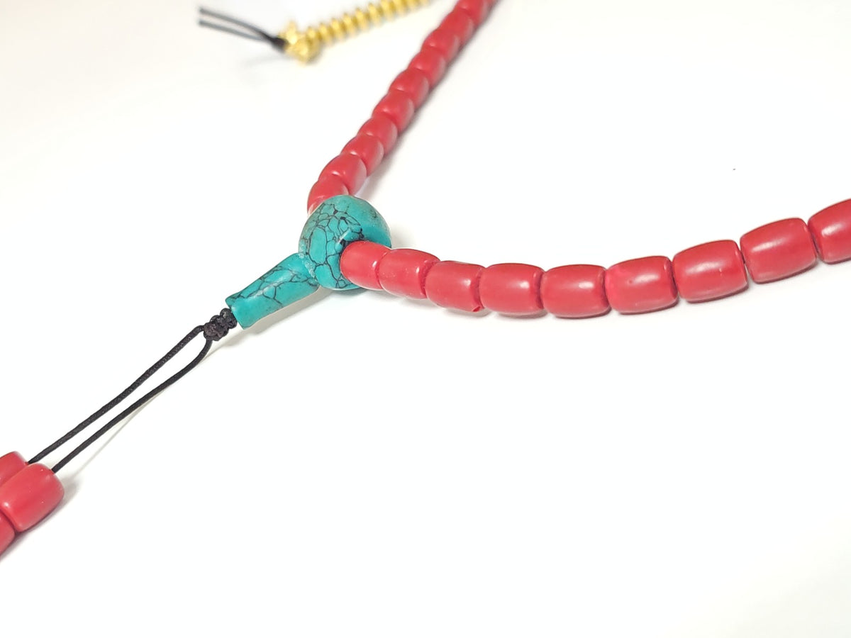 Vintage antique Tibetan necklace in red coral, ethnic jewelry 71g collection