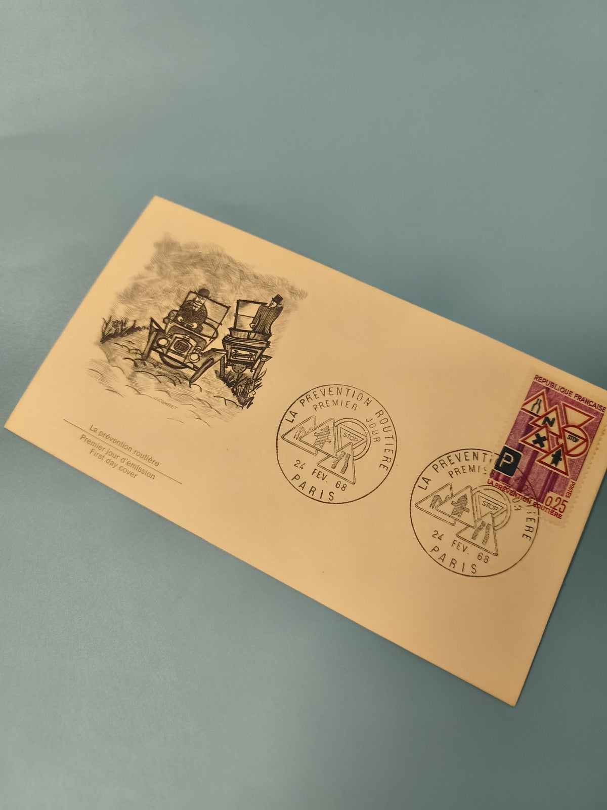 Ancienne enveloppe philatélie FDC 1968 prévention routière timbre illustré