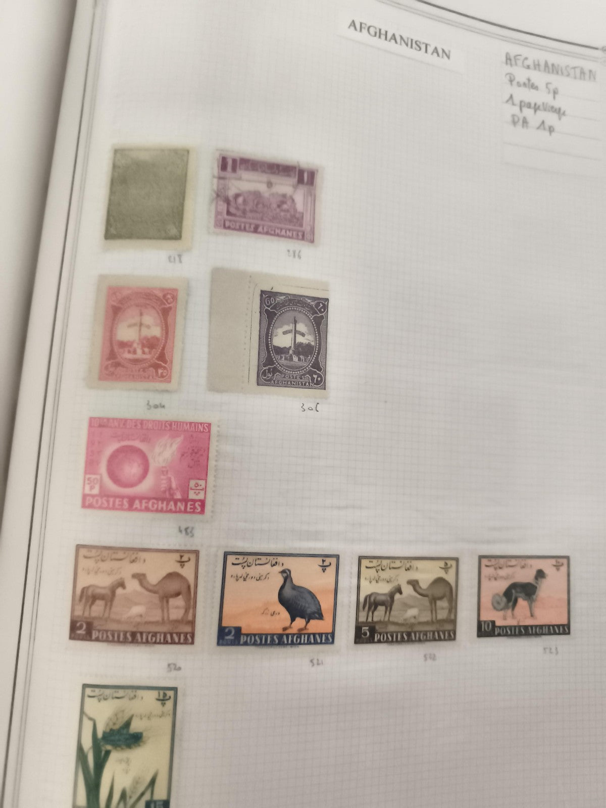 Timbres Afghanistan Postes Afghanes animaux oiseaux droits humains philatélie