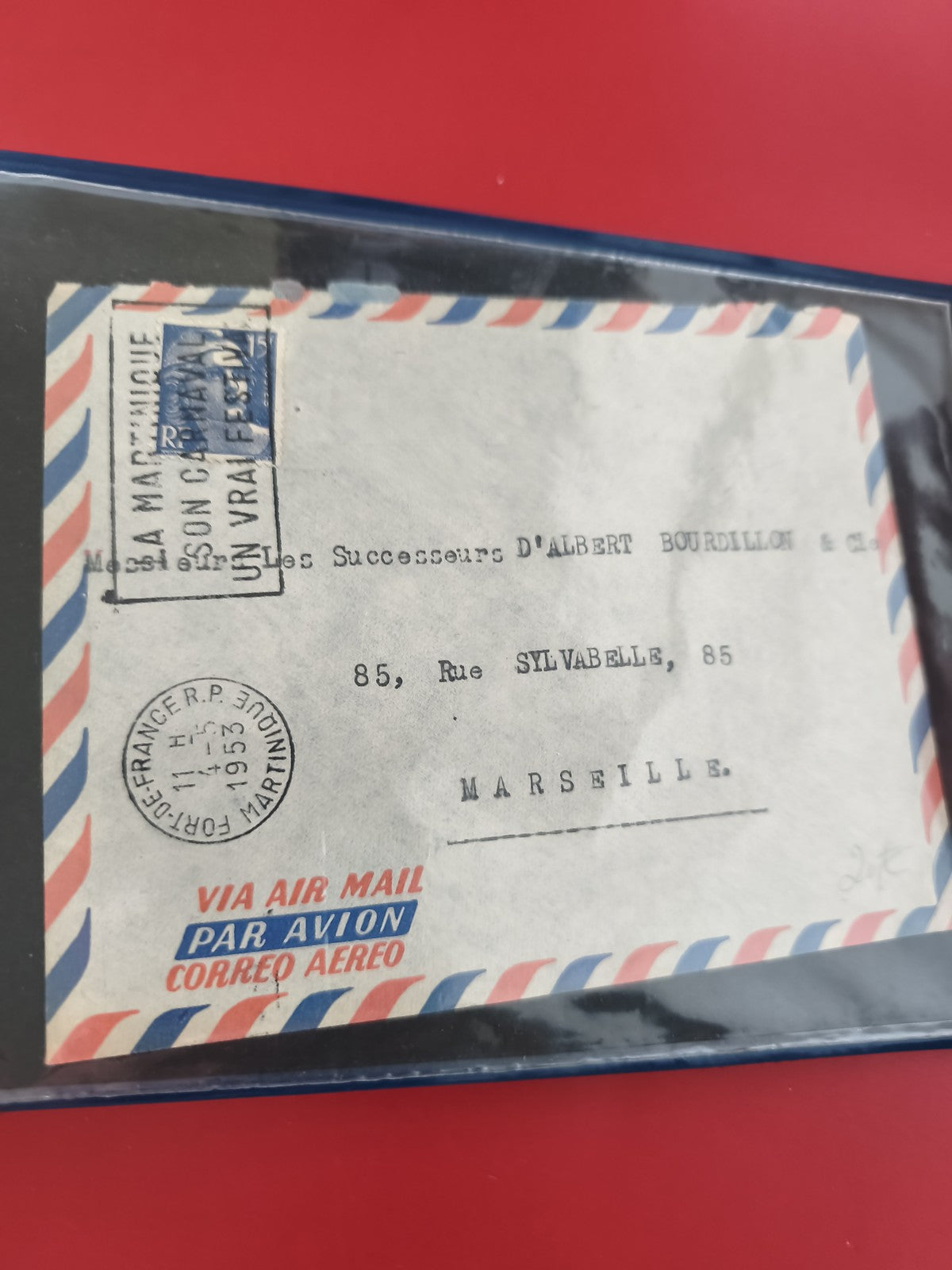 Ancienne enveloppe oblitérée 1953 Martinique Marseille Par Avion philatélie