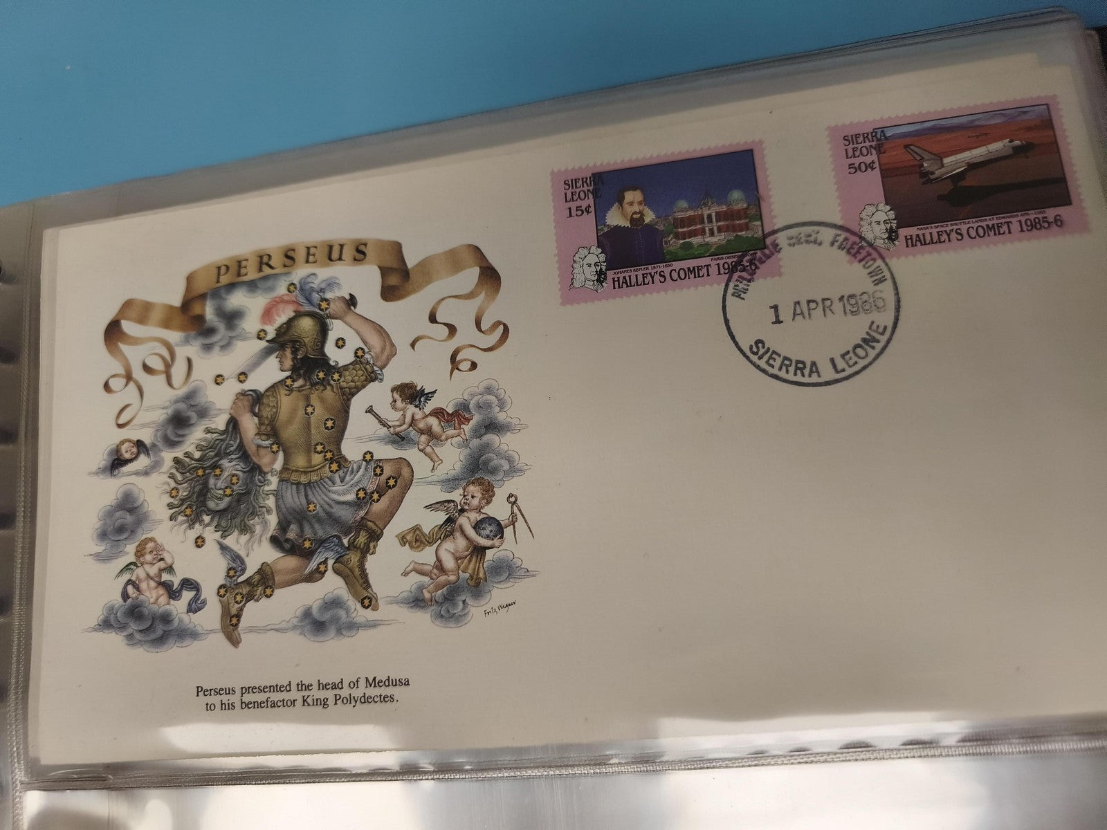 Enveloppe premier jour Sierra Leone Perseus timbres Halley's Comet 1986 FDC