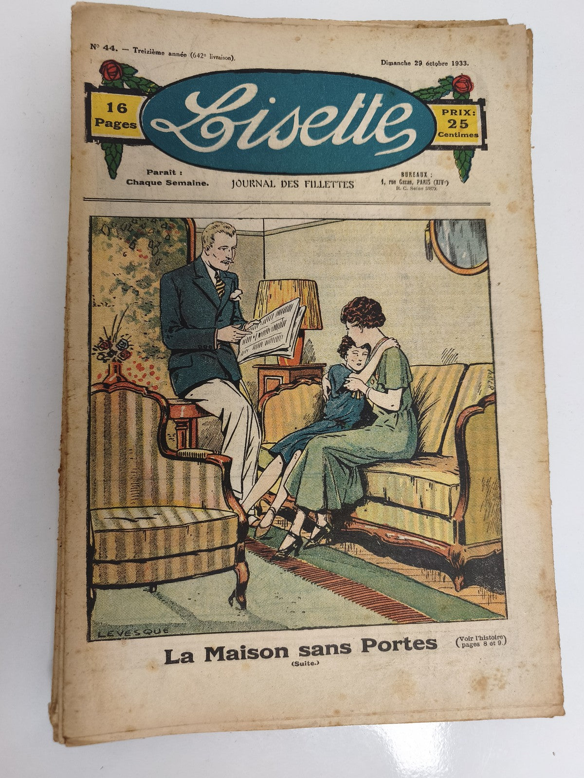 Ancien journal Lisette 1933, 16 pages, illustré, vintage presse jeunesse fillett