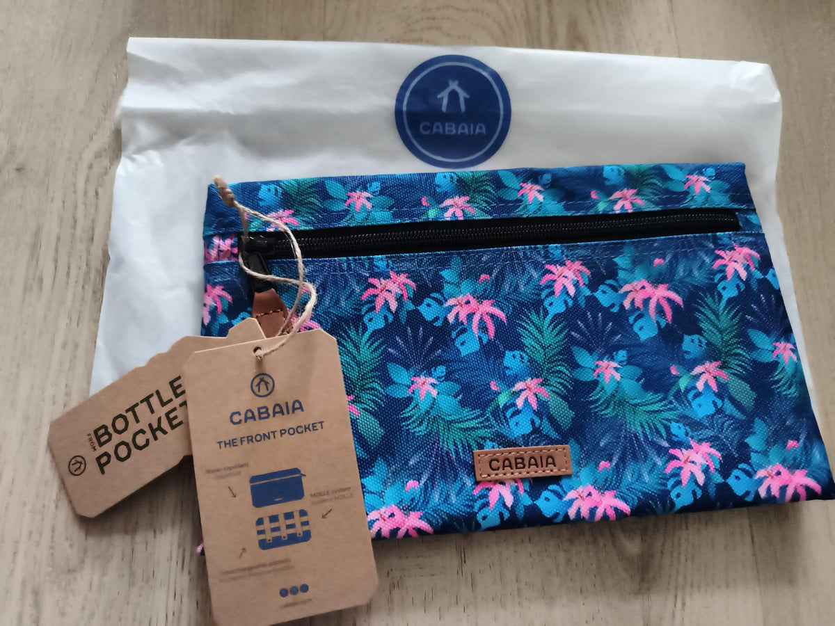 Pochette avant Cabaia motif tropical bleu rose 24 cm neuve accessoire sac