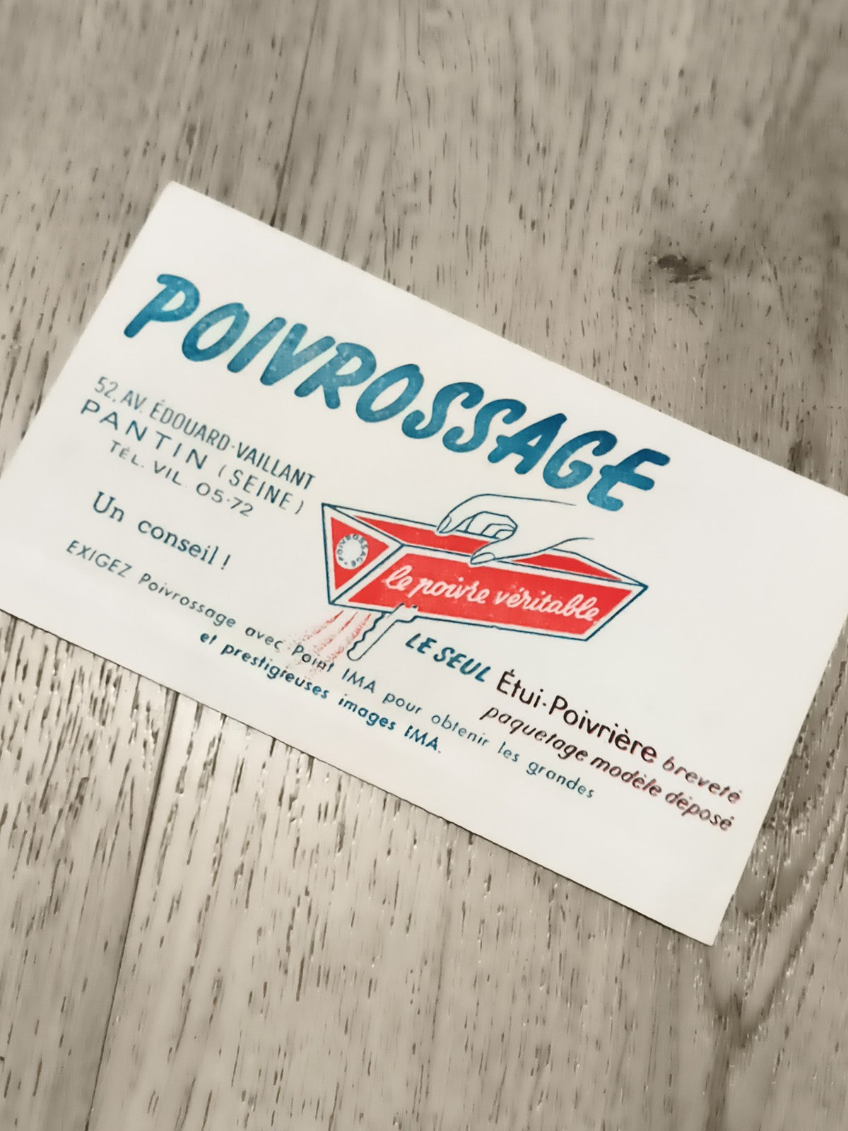 Publicité ancienne Poivrossage Pantin IMA années 50 carte réclame vintage