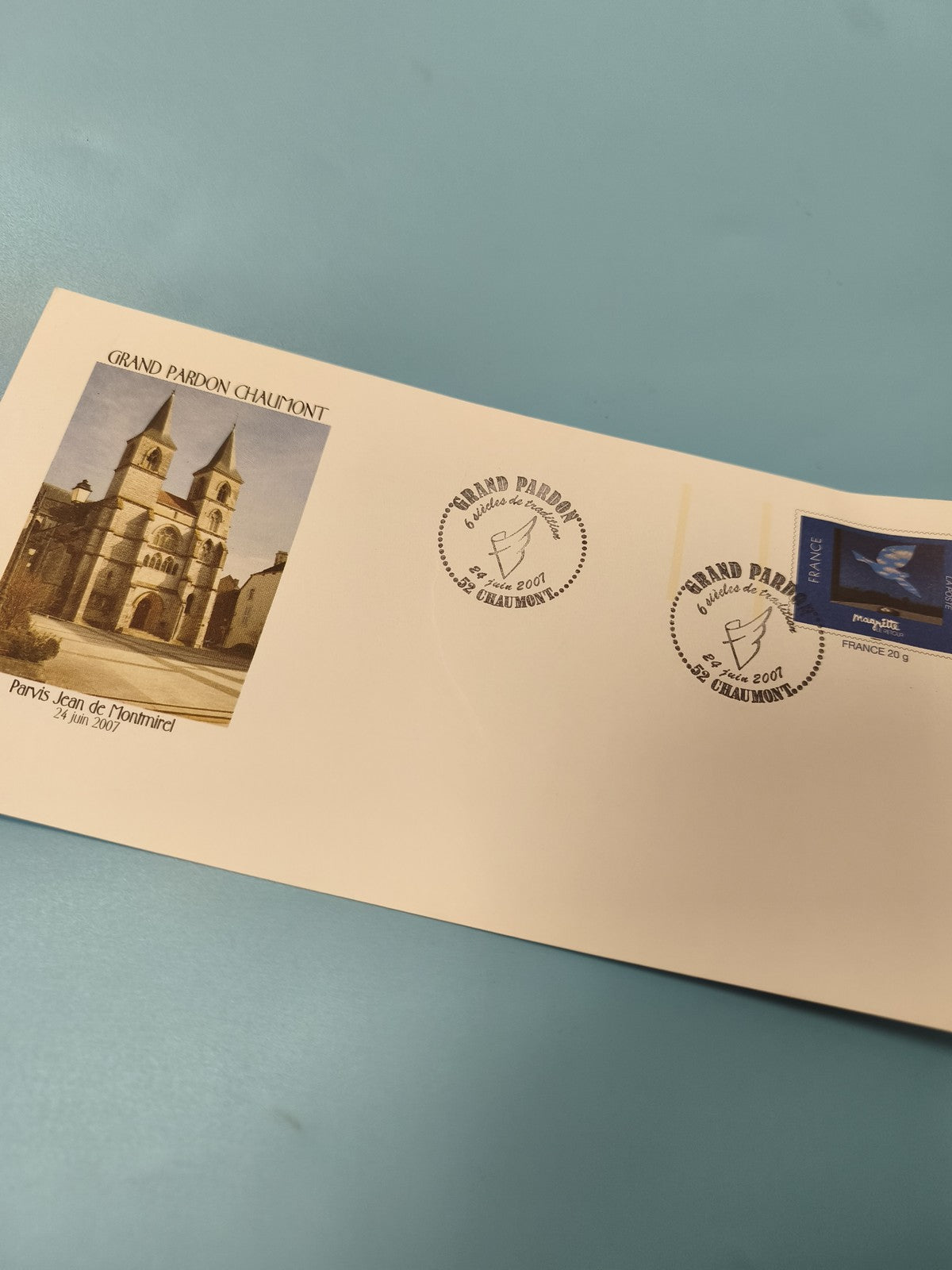 Enveloppe FDC Grand Pardon Chaumont 2007 timbre France 20g illustration église