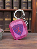Porte-clés Peugeot vintage rose métal, logo rétro années 70, accessoire pub