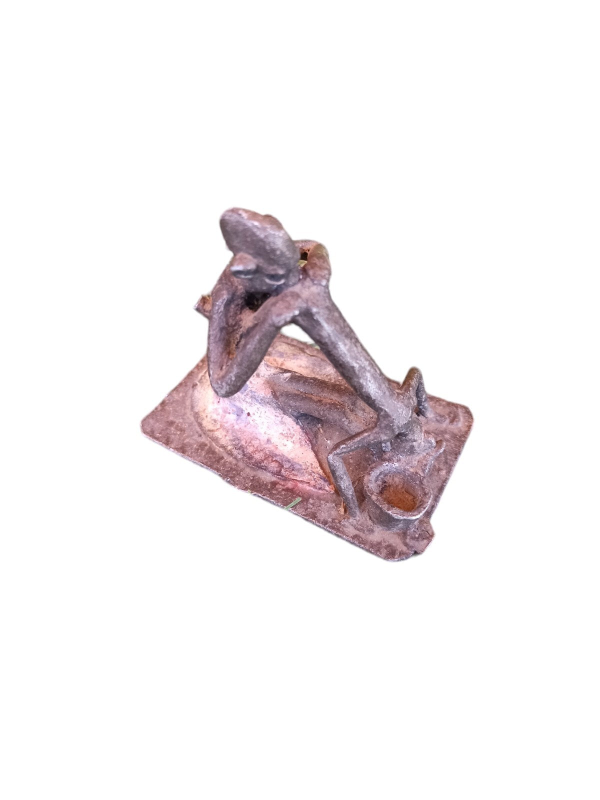 Statuette africaine en métal, sculpture artisanale, figure abstraite décorative
