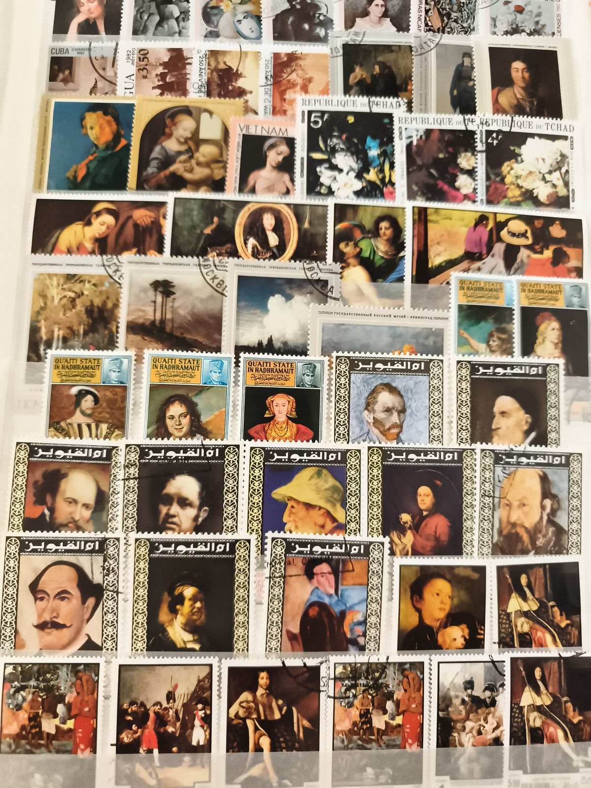 Timbres illustrés œuvres d’art peintres internationaux lot philatélie thématique